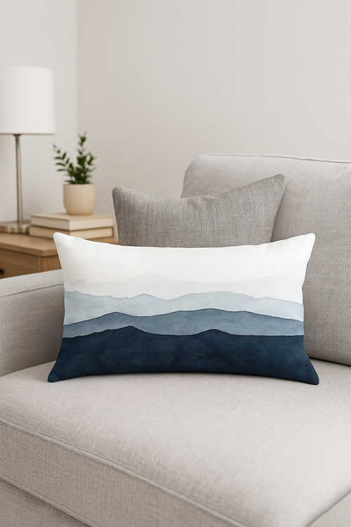 taie d'oreiller rectangulaire à fleurs et feuilles bleues - vue 2 sur 2