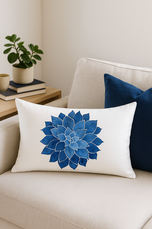 taie d'oreiller rectangulaire à fleurs et feuilles bleues