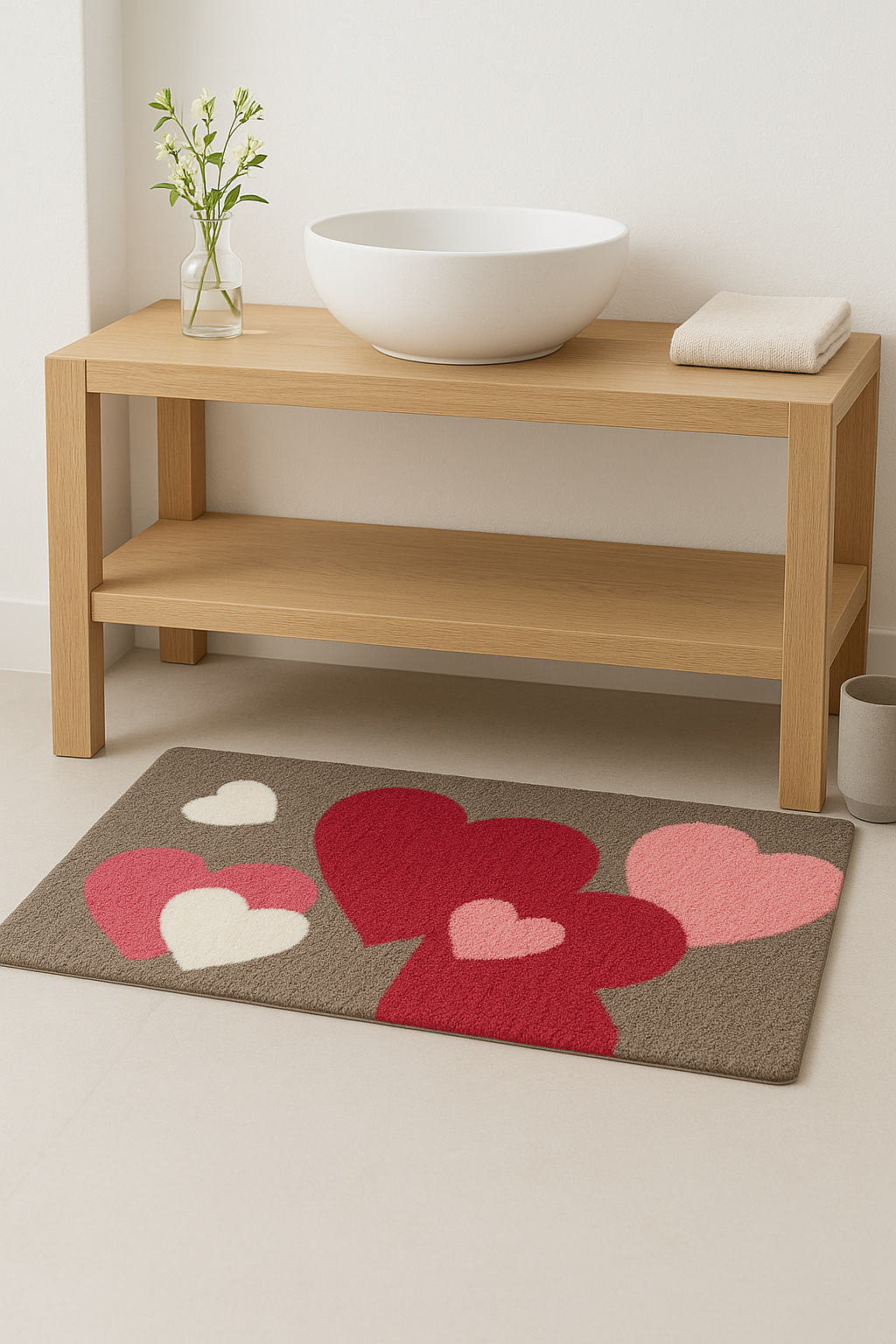Tapis de bain absorbant motif coeur moderne antiderapant