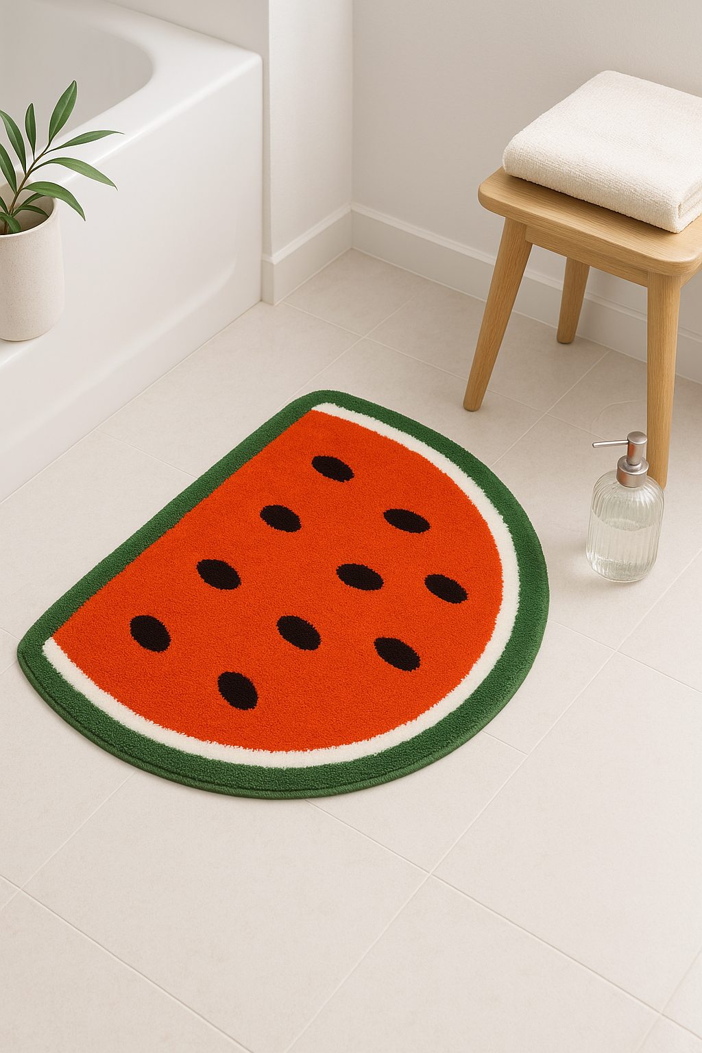 tapis de bain antiderapant motif pasteque doux absorbant