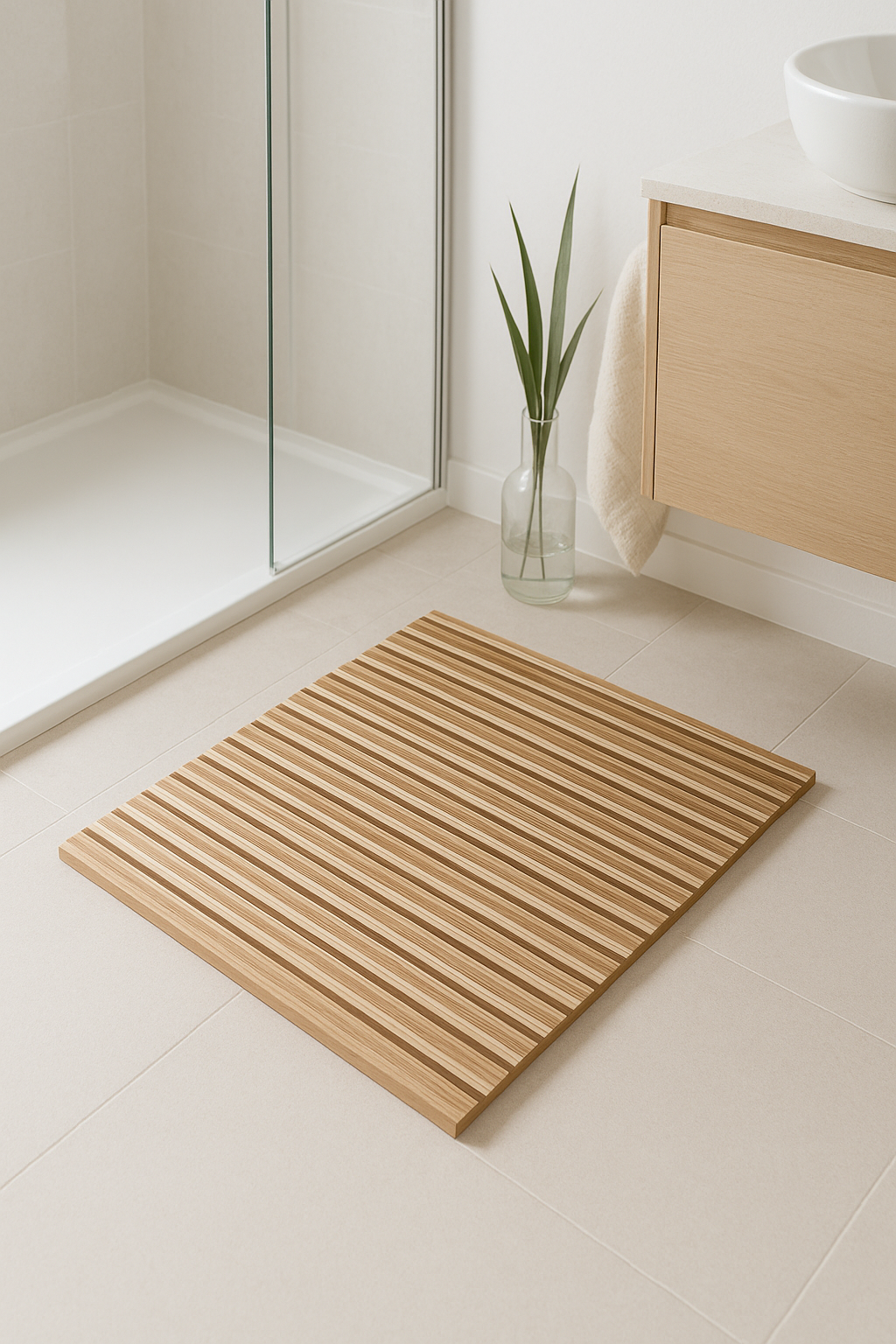 tapis de bain bois antiderapant style geometrique douche