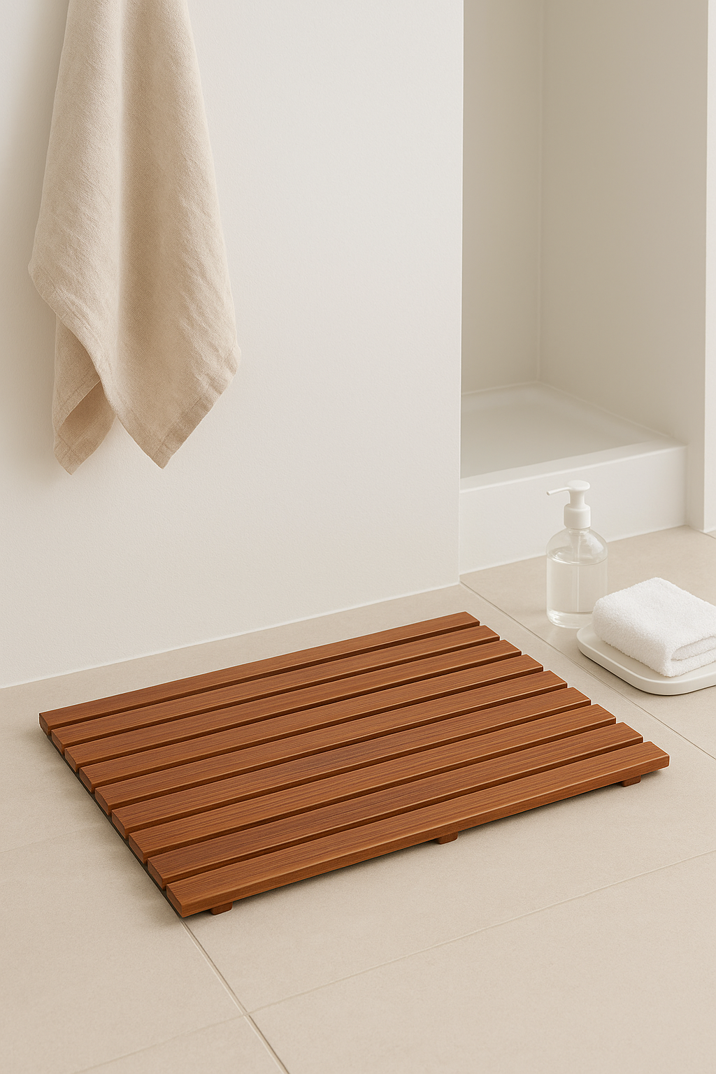 tapis de bain bois teck enroulable antiderapant spa