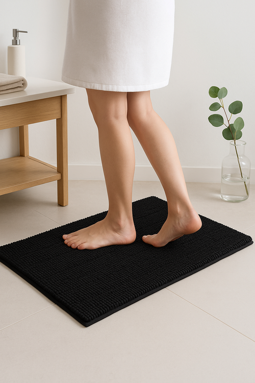 Tapis de bain chenille absorbant antiderapant raye moelleux - vue 2 sur 2
