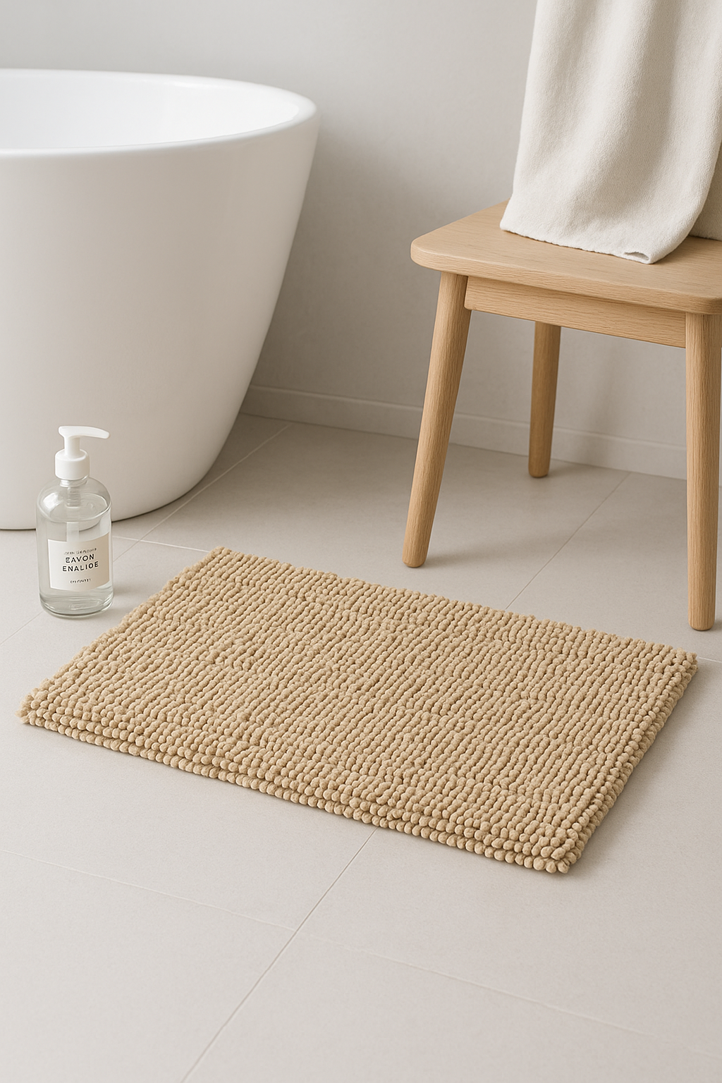 Tapis de bain chenille antidérapant absorbant style rayé - vue 3 sur 2