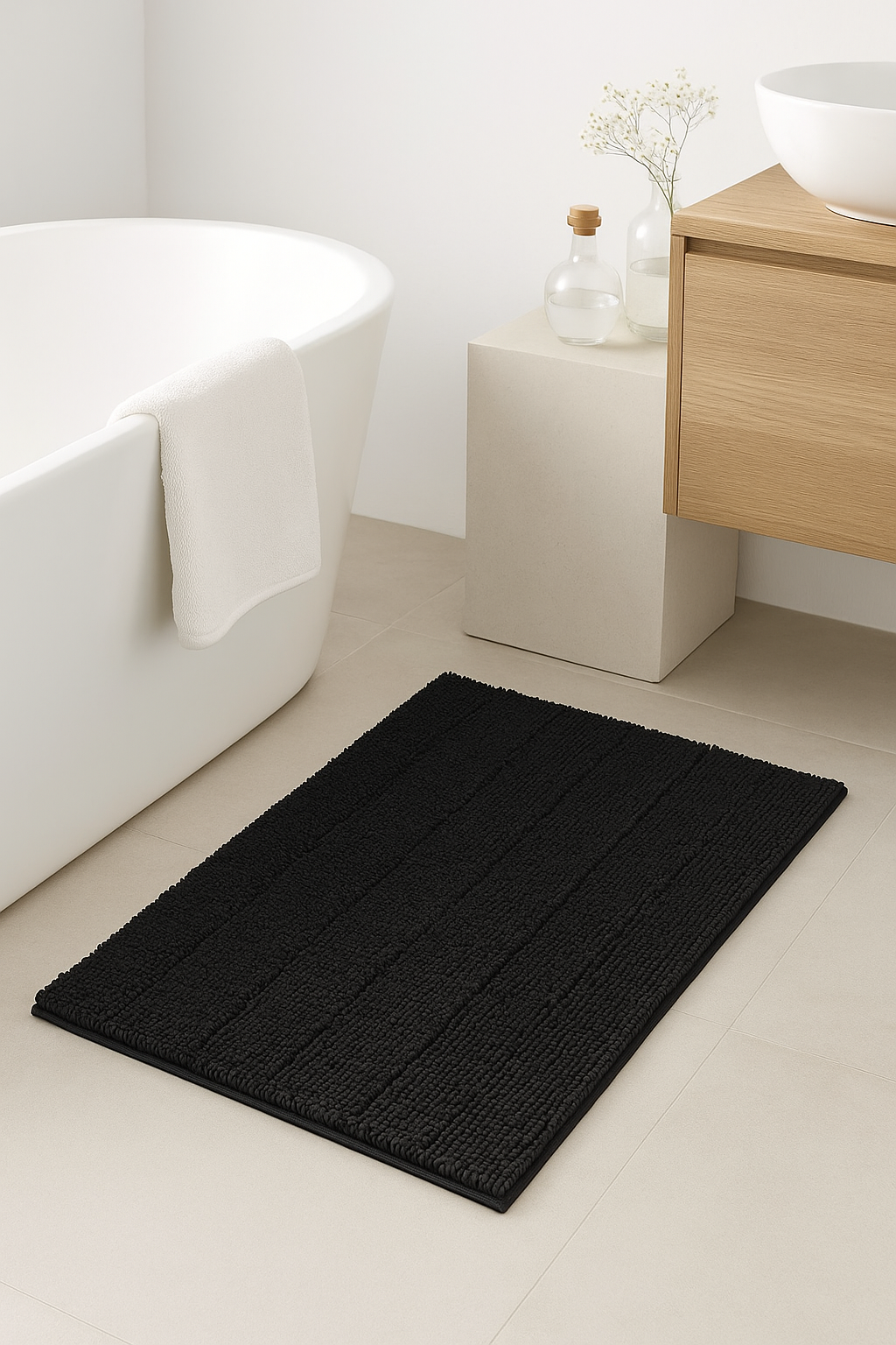 tapis de bain chenille antiderapant absorbant style raye - vue 3 sur 2