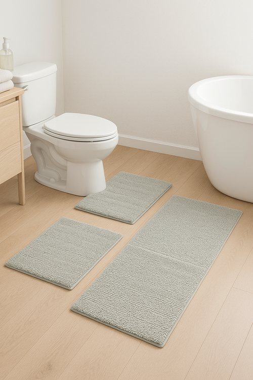 tapis de bain chenille shaggy raye antiderapant 3pcs - vue 2 sur 2