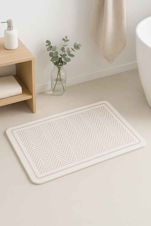 Tapis de bain diatomite rayures géométriques antidérapant moderne - vue 2 sur 2