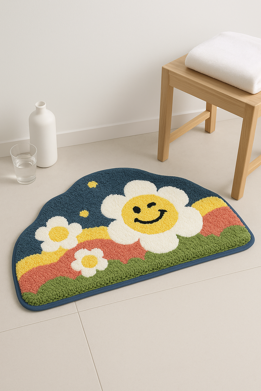 Tapis de bain effet mousse floral shag antidérapant