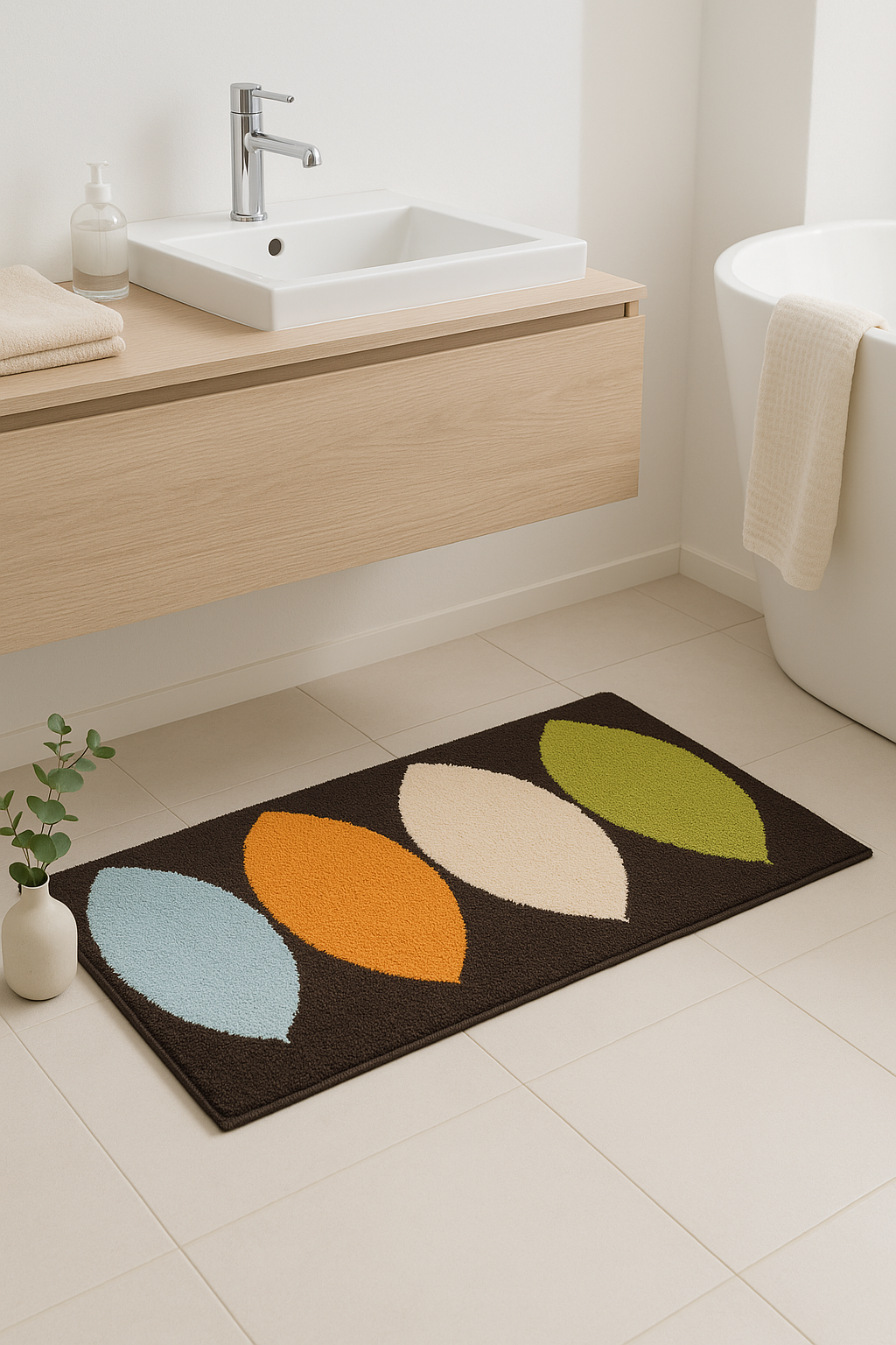 tapis de bain feuilles microfibre antiderapant doux moderne - vue 3 sur 2