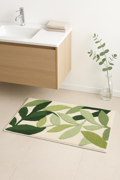 Tapis de bain feuilles moderne antidérapant microfibre - vue 2 sur 2