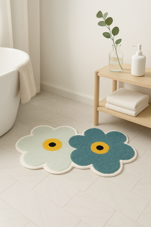 Tapis de bain fleuri doux antiderapant deco interieur