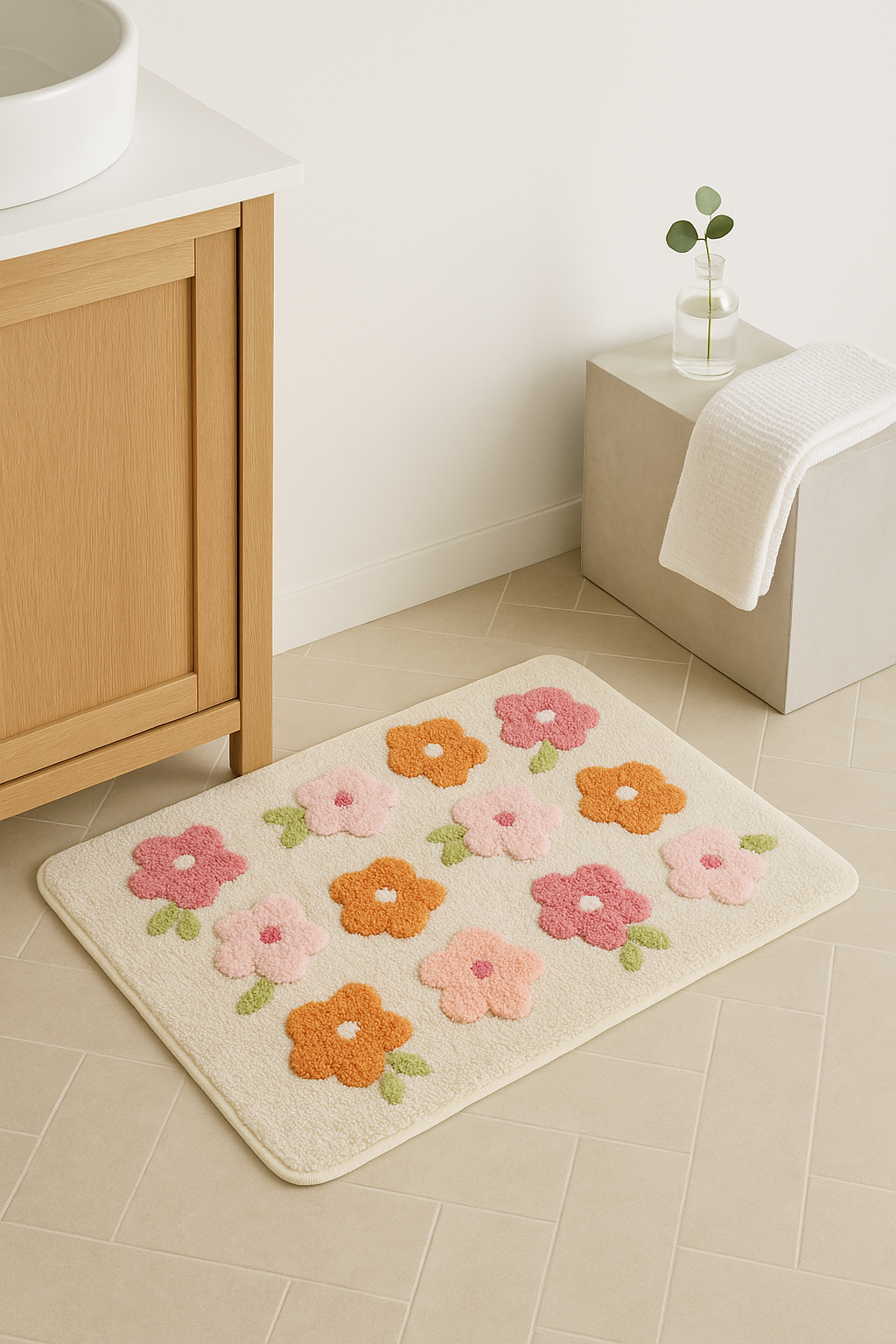 tapis de bain fleuri style cartoon absorbant antiderapant