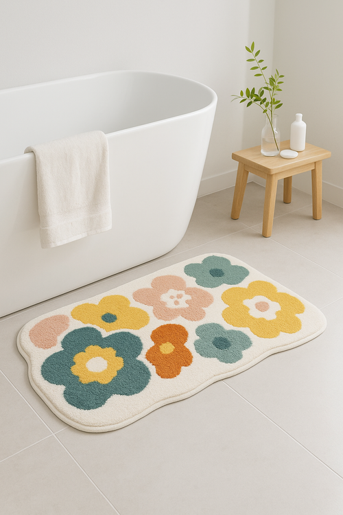 tapis de bain floral antidérapant microfibre moderne
