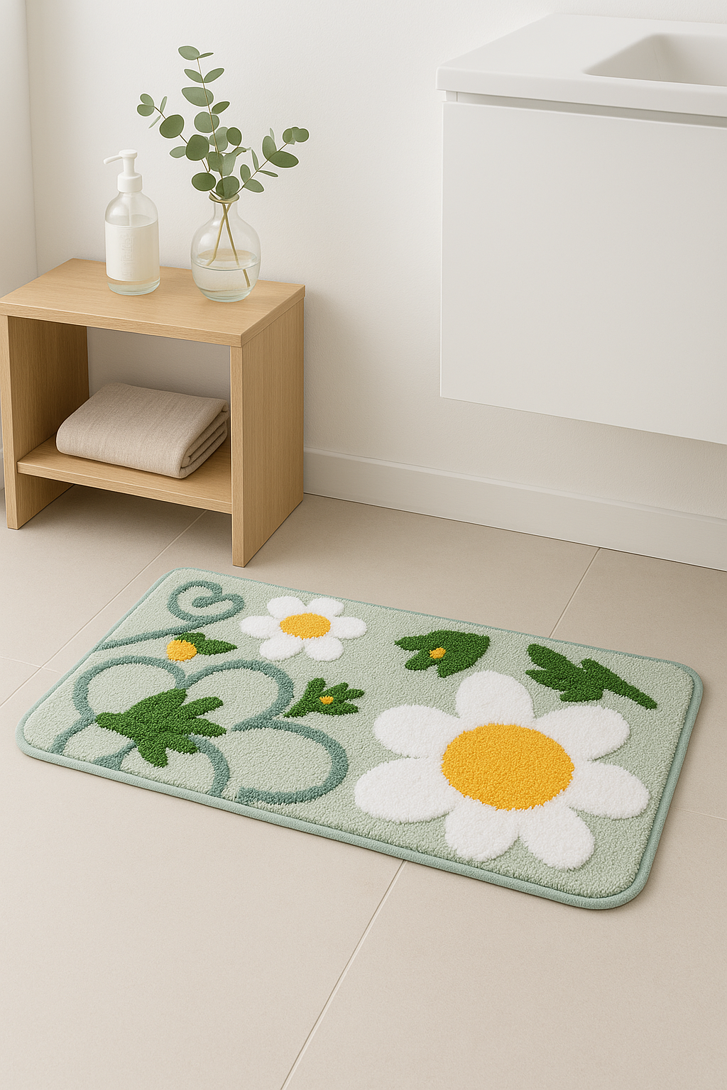 tapis de bain floral doux absorbant microfibre antidérapant - vue 3 sur 2
