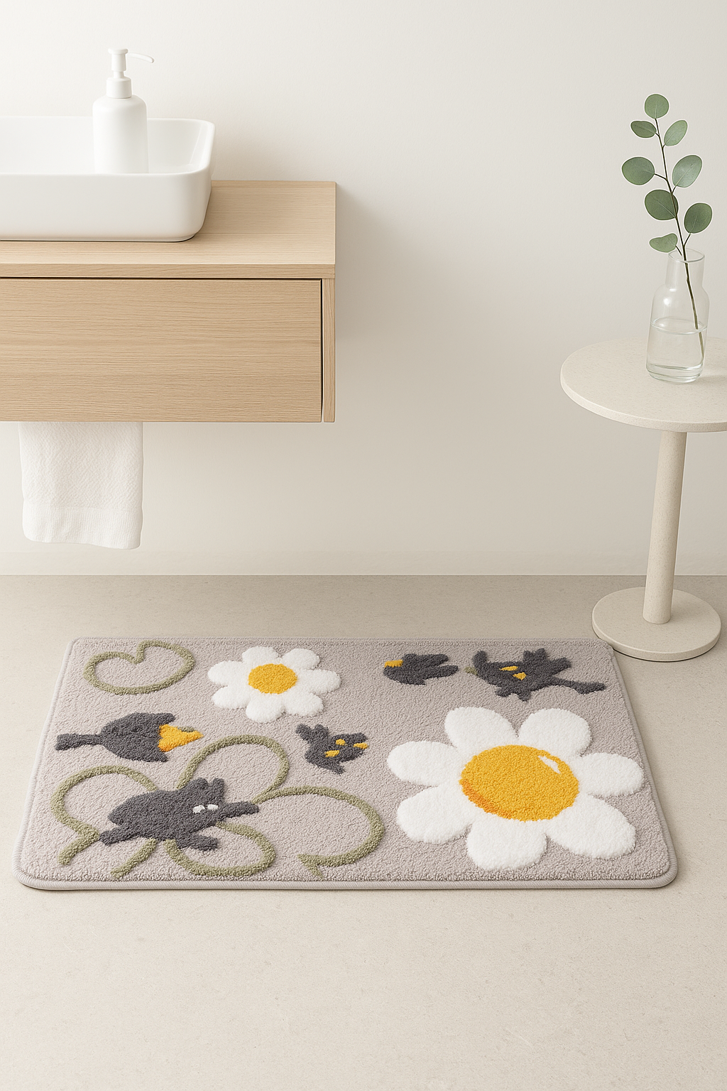 Tapis de bain floral microfibre doux antidérapant absorbant