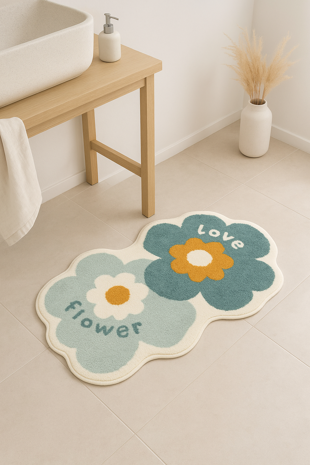 tapis de bain floral moderne antidérapant microfibre lavable