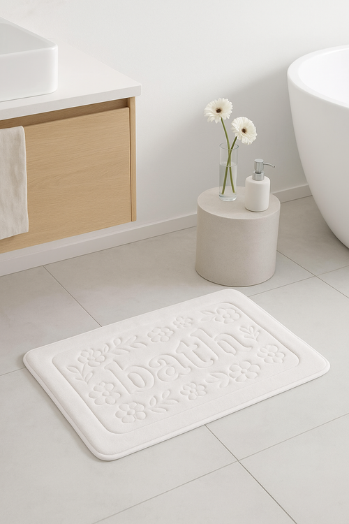 tapis de bain microfiber antidérapant motif floral moderne - vue 2 sur 2