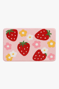 Tapis de bain moelleux motif fraise microfibre rapide