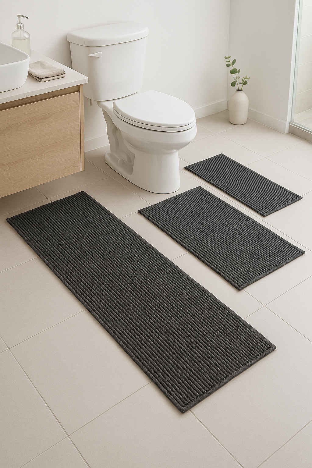 Tapis de bain set trois pieces minimaliste antiderapant - vue 3 sur 2