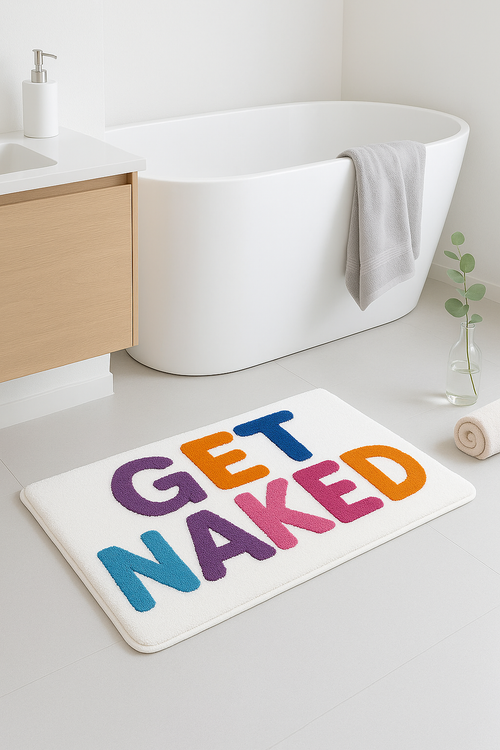 Tapis de bain shaggy motif get naked antiderapant - vue 2 sur 2