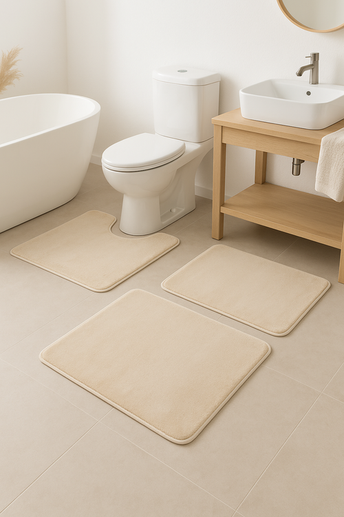 tapis de bain trois pieces antiderapant microfibre imprime - vue 2 sur 2