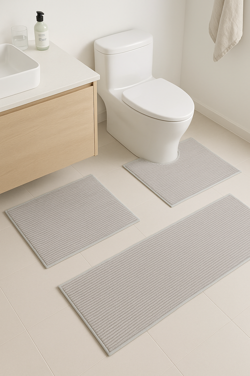 Tapis de bain trois pieces pvc antiderapant minimaliste - vue 2 sur 2