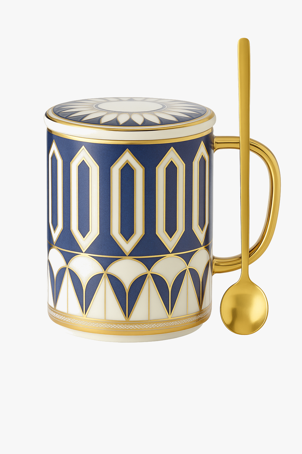 Tasse ceramique style britannique couvercle cuillere bord elegant