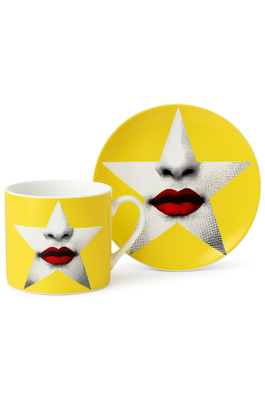 Tasse porcelaine fine motif visage italien bureau - vue 2 sur 2