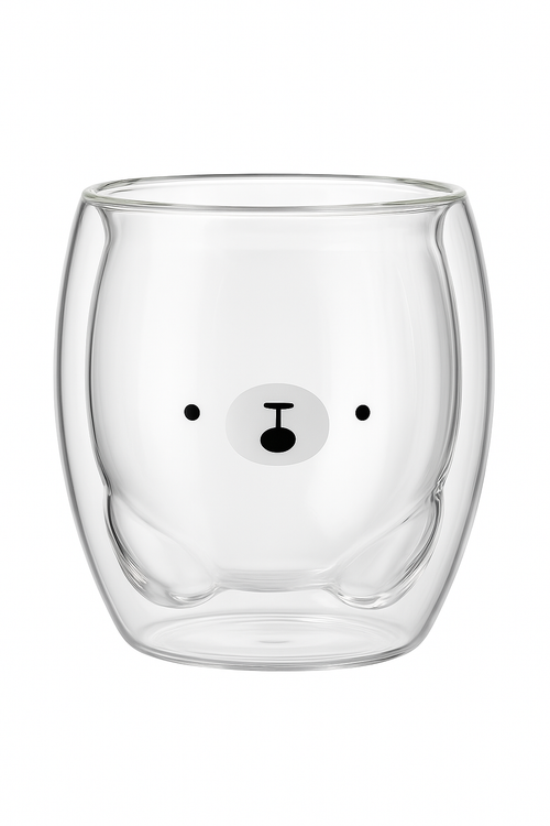 Tasse verre double paroi motifs ours canard 3d