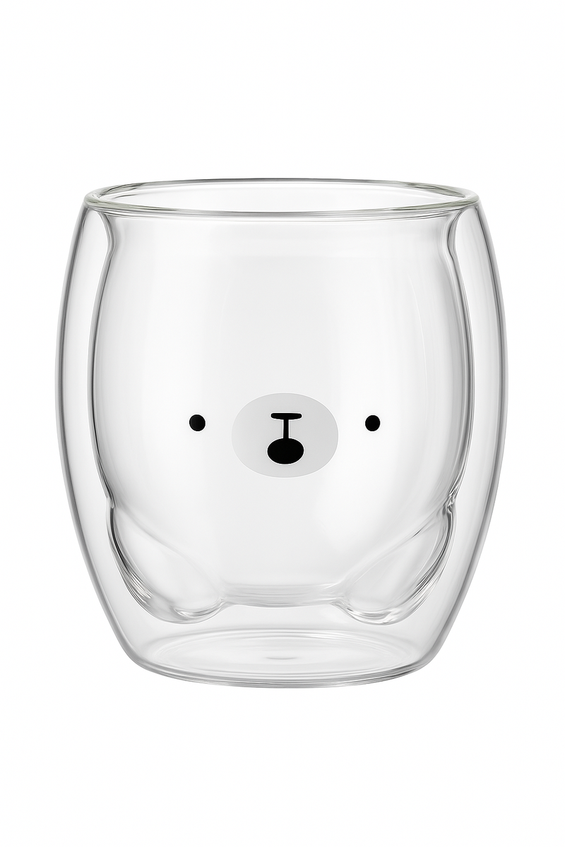 Tasse verre double paroi motifs ours canard 3d