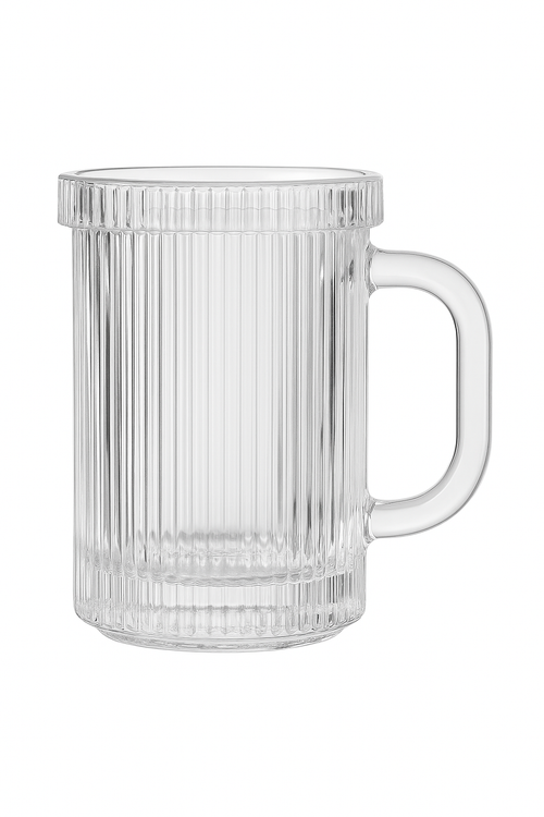 Tasse verre minimaliste avec couvercle et anse