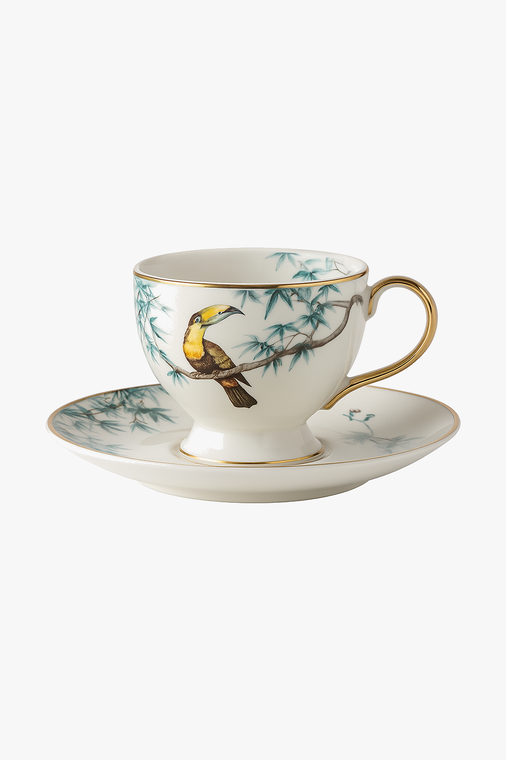 Tasses et soucoupes céramique motif fleurs oiseaux