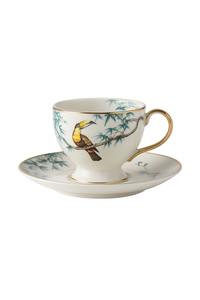 Tasses et soucoupes céramique motif fleurs oiseaux