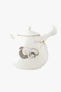 Théière céramique kiln motif chat poignée latérale filtre