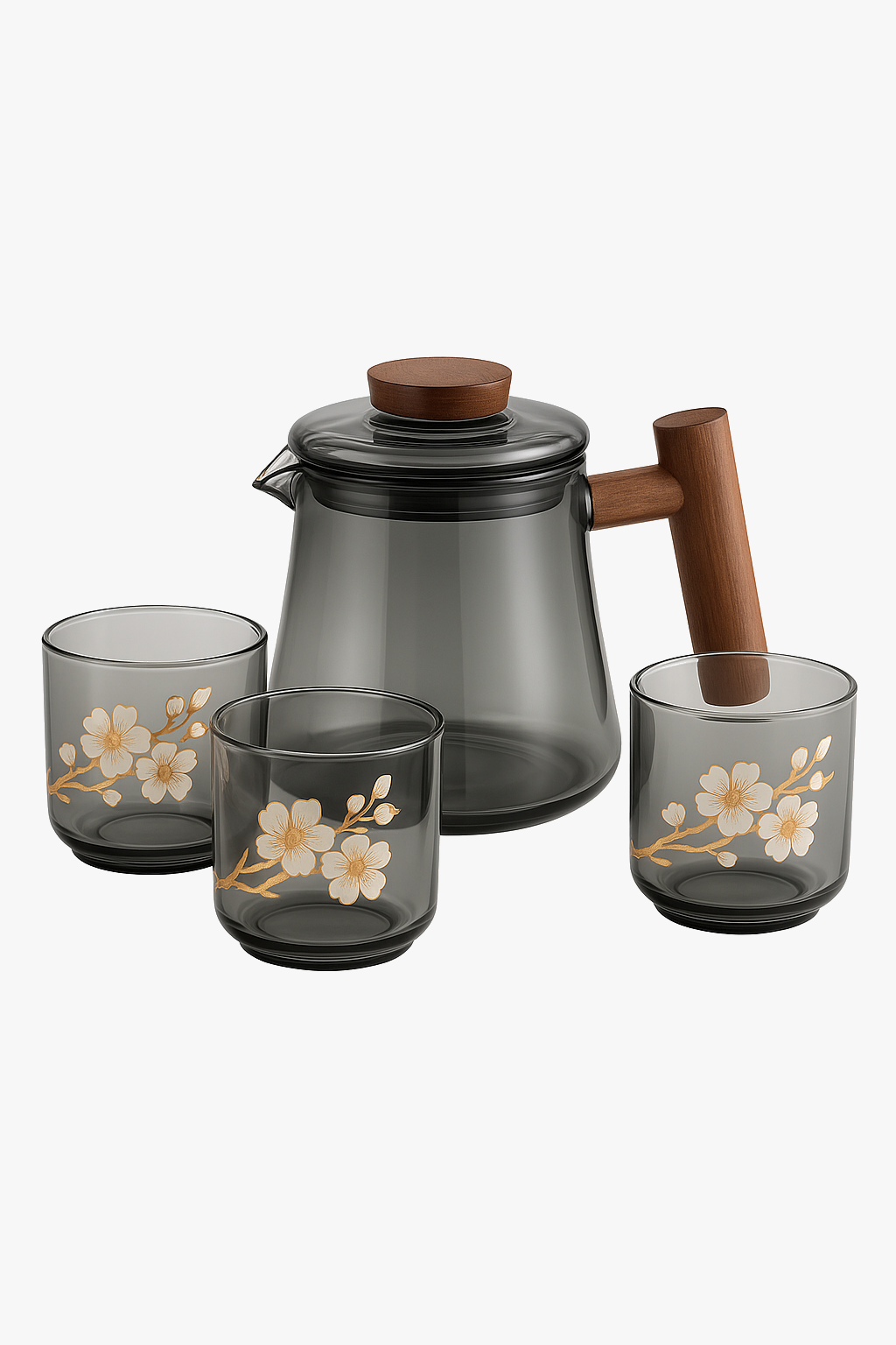 Théière en verre portable avec tasses style moderne
