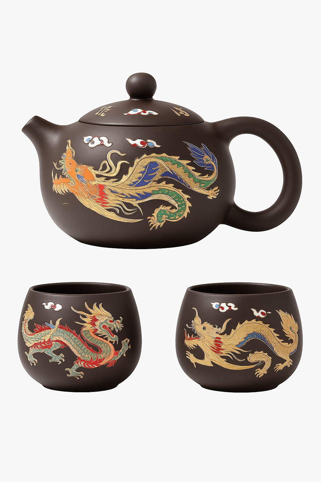 Théière gongfu en argile dragons phénix changeante