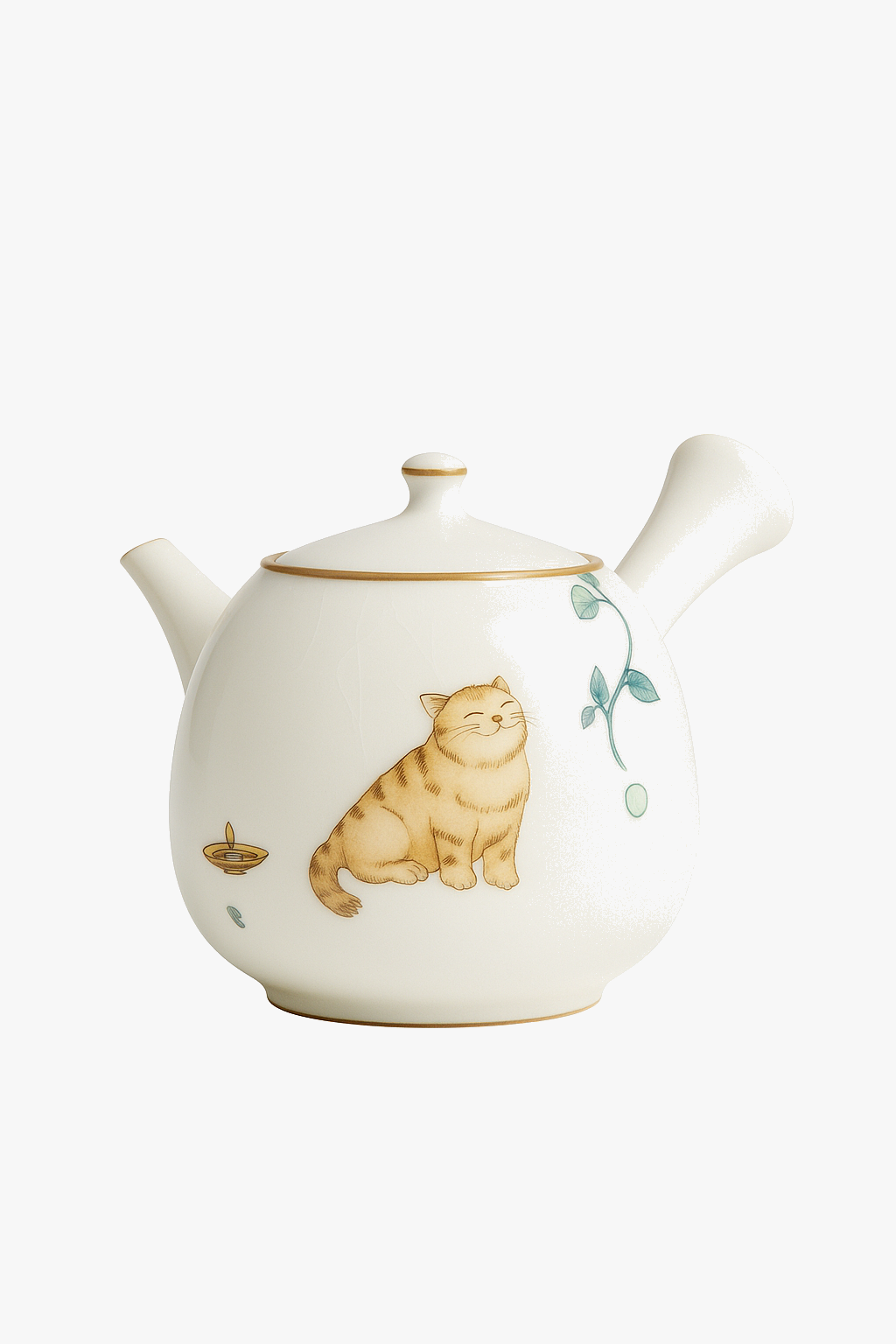 Théière ru kiln chat mignon poignée latérale céramique