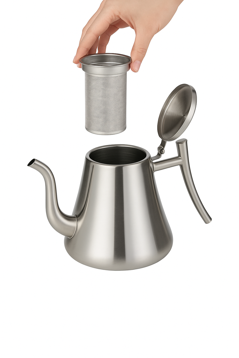 Théière acier inoxydable poli avec infuseur filtre cuisine