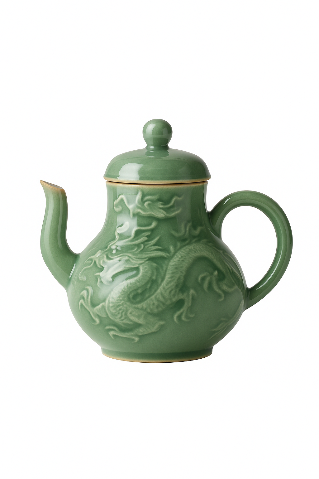 Théière céladon yue kiln dragon phénix relief filtre - vue 2 sur 2