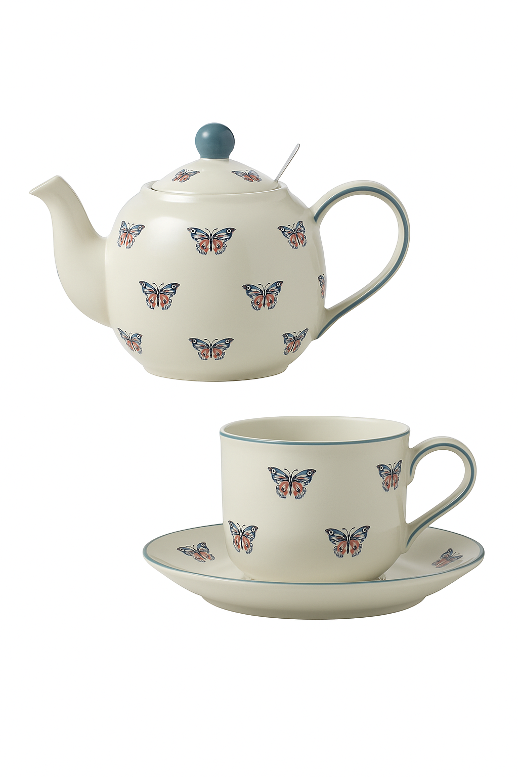 Théière céramique motif papillons animaux avec infuseur - vue 2 sur 2