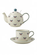 Théière céramique motif papillons animaux avec infuseur