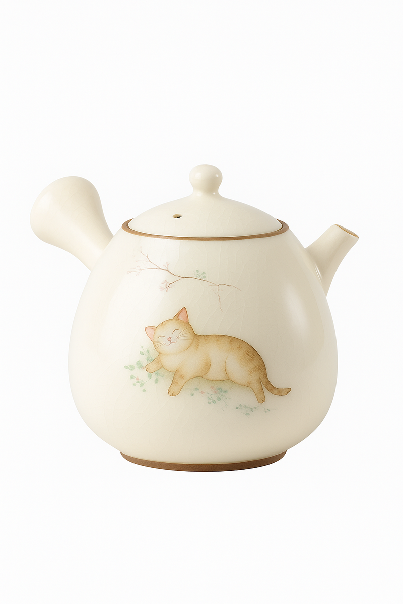 Theiere ceramique ru kiln motif chat poignee laterale