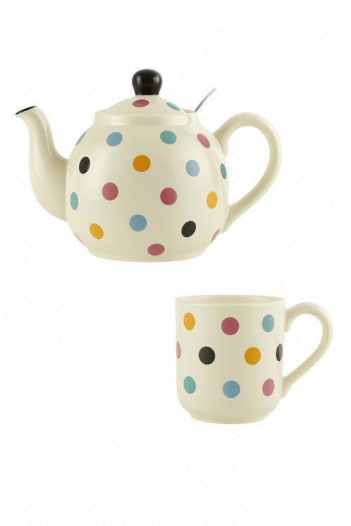 Théière céramique style britannique à pois pour thé