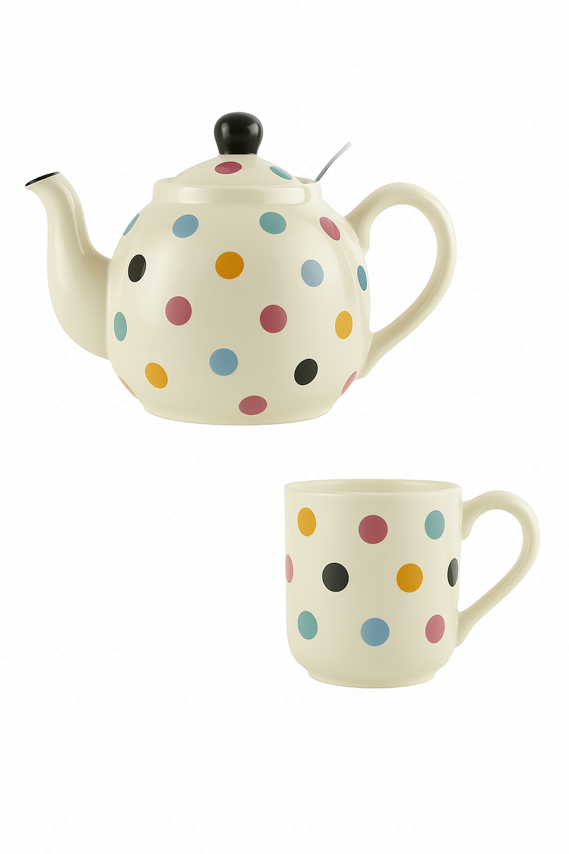 Théière céramique style britannique à pois pour thé