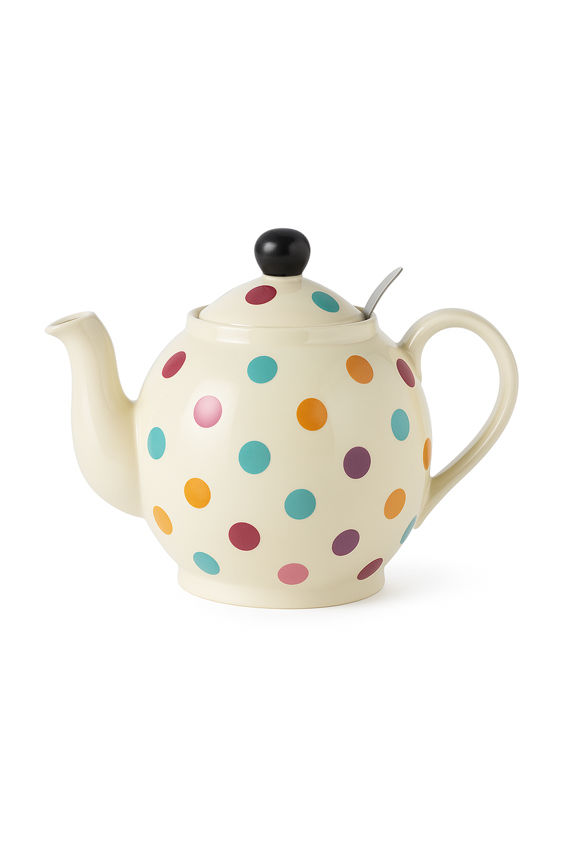 Théière céramique style british motif pois pour thé