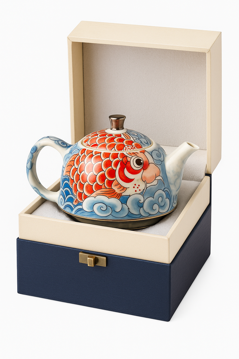 Théière chinoise porcelaine décor sous couverte infuseur artisanal