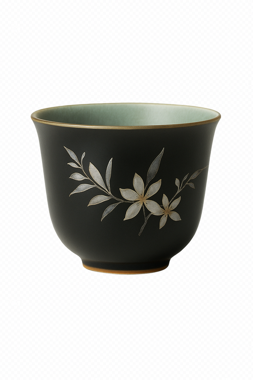 Théière chinoise rétro céramique kungfu motif floral abricot - vue 3 sur 2