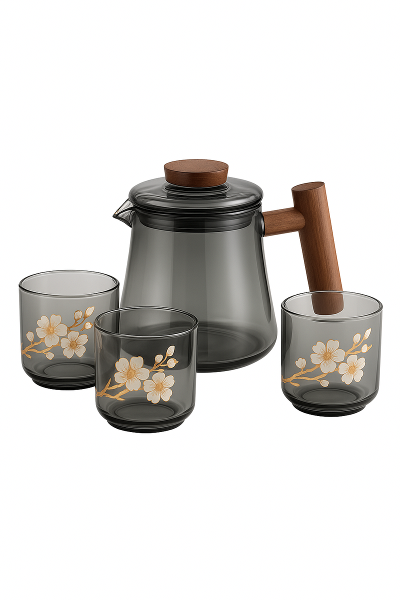Théière en verre portable avec tasses style moderne