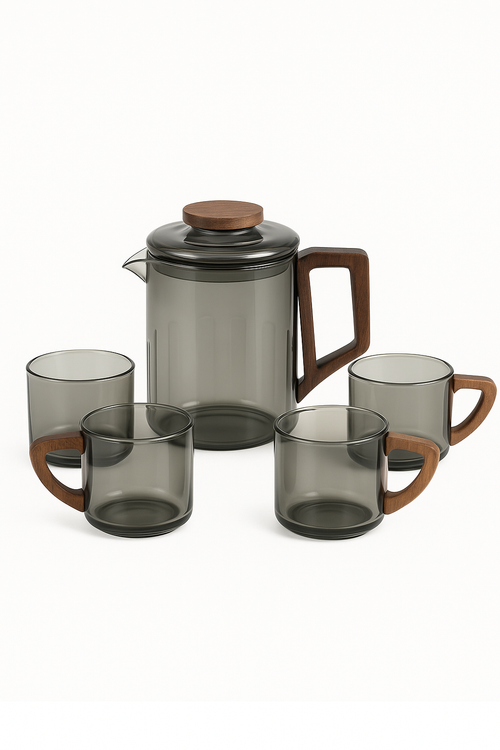Théière en verre portative avec tasses style moderne - vue 3 sur 2