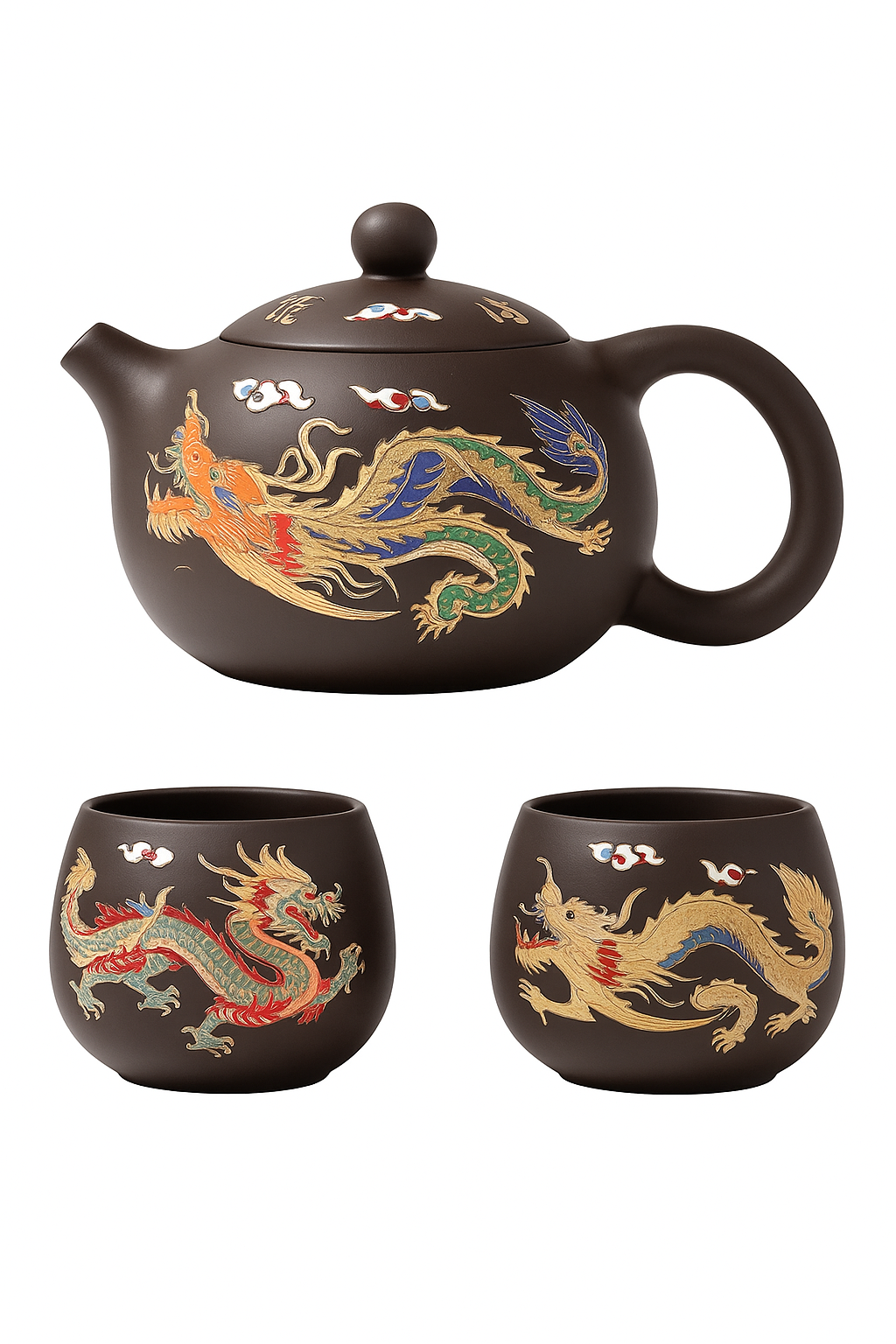 Théière gongfu en argile dragons phénix changeante - vue 2 sur 2